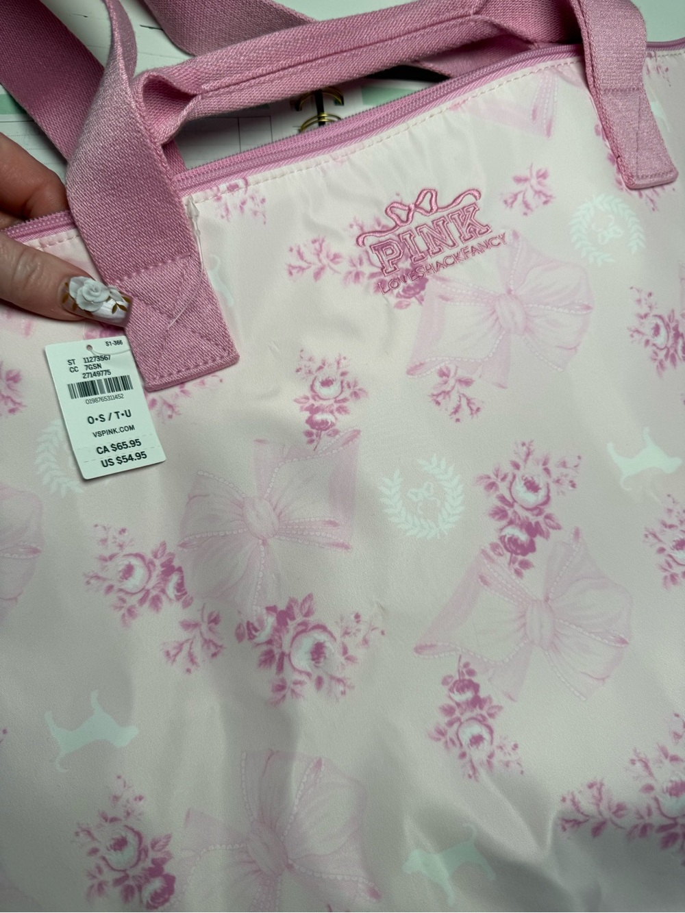 love Shack Fancy + Pink Floral Weekend Tote Bag with Wide Handles NWT - Picture 5 of 7